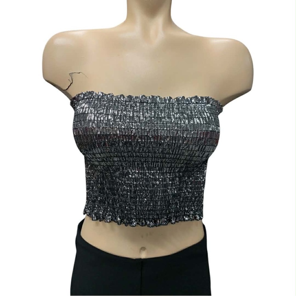 Twenty One Chic Silver Smocked Crop Top Size XS